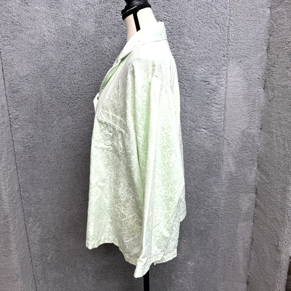 Miss Elaine Pajama Set Women XL Green Jaguared Embroidered Cozycore Lounge Sleep - Image 3 of 4