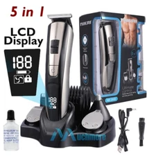 Men's Beard Trimmer 5-in-1 Grooming Kit Cordless Hair Clippers Body Mustache+Oil