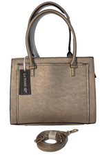 La Terre Fashion Woman  s Gold Metallic Textured Satchel Handbag Removable Strap