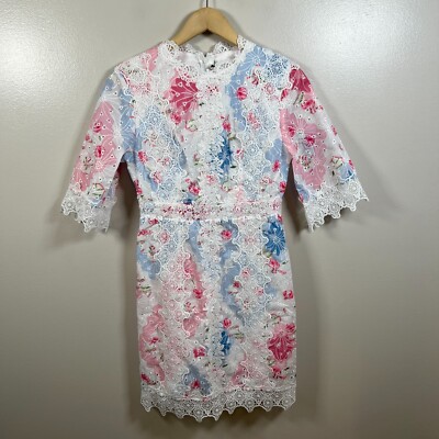 Miss Rosier Carmen Lace Trim Mini Dress Floral White Event Party Cocktail | eBay Miss Rosier Carmen Lace Trim Mini Dress Floral White Event Party Cocktail | eBay
