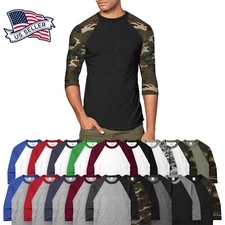 Mens Raglan 3/4 Baseball T Shirt 3/4 Sleeve TwoTone Tee Jersey Team Sport Cotton