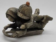 HUDSON PEWTER Walli Ortman #024 Going Sledding 2 Children Kids Copper Tassel USA