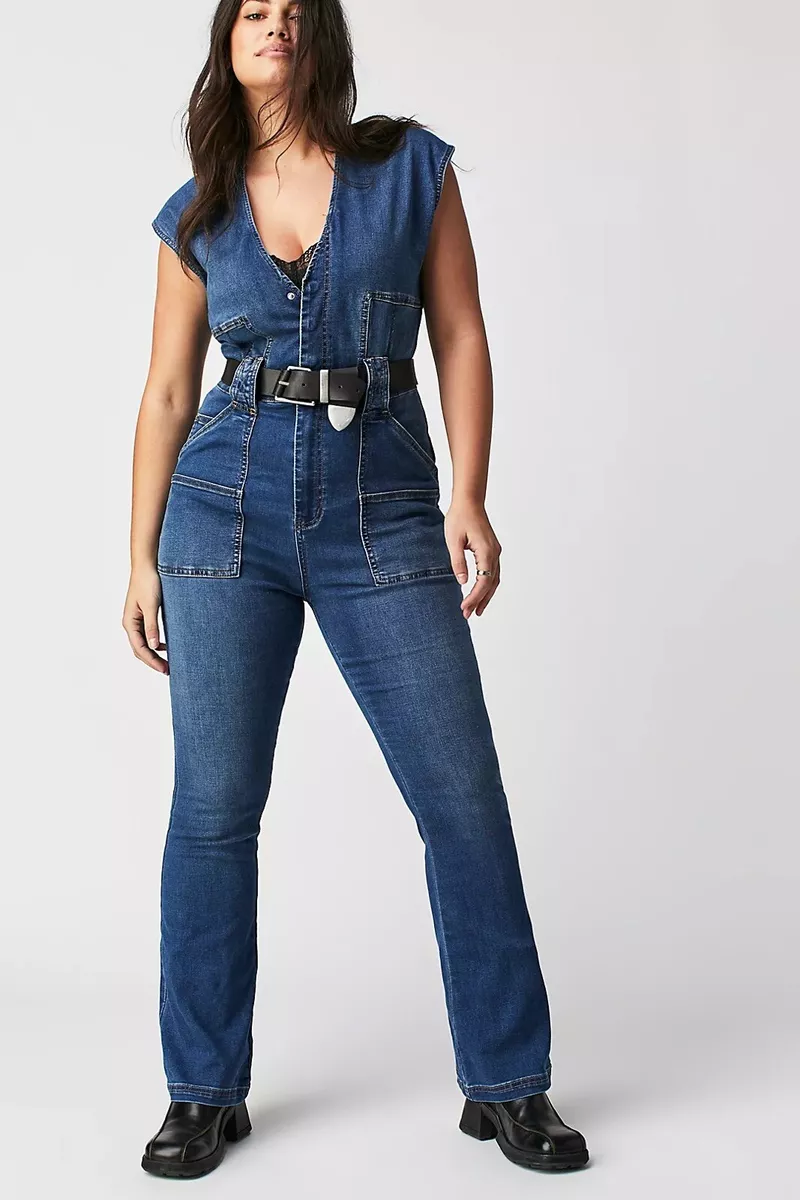 Free people cheap denim jumpsuit