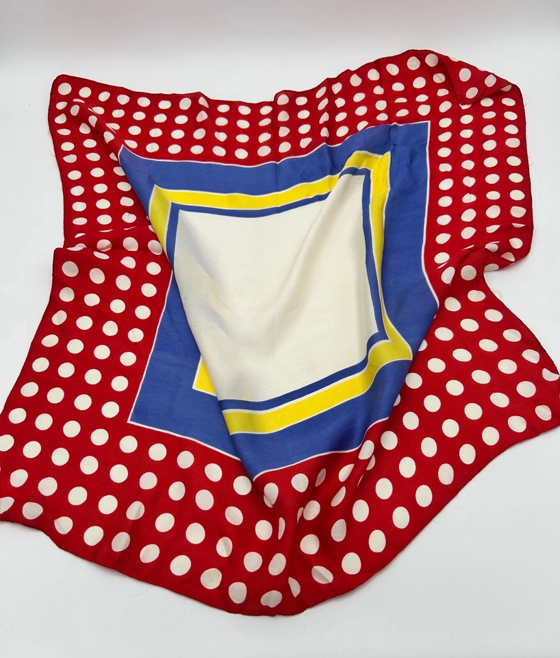 Bufanda vintage Morsly NY 100 % acetato azul marino rojo amarillo blanco ITALIA 26 x 26" cuadrada Foto 3 de 4