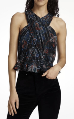 Veronica Beard Kailani Metallic Sleeveless Blouse Black Multi NWOT Size 0