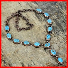 Copper December Copper Blue Turquoise Stone Electroformed Chain Necklace Jewelry