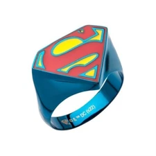 DC COMICS CLASSIC SUPERMAN LOGO BLUE CHROME RING