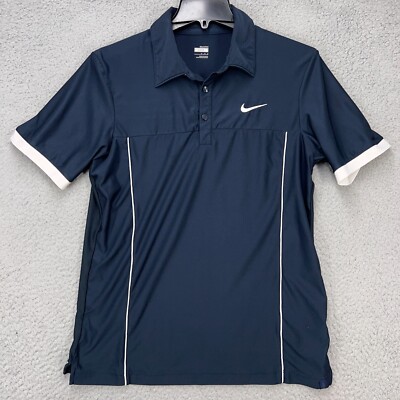 NIke Polo Shirt Mens Medium Blue Short Sleeve FitDry Golf See Measurements