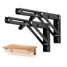 10 Inch Folding Shelf Brackets - Matte Black Collapsible Heavy Duty Brackets