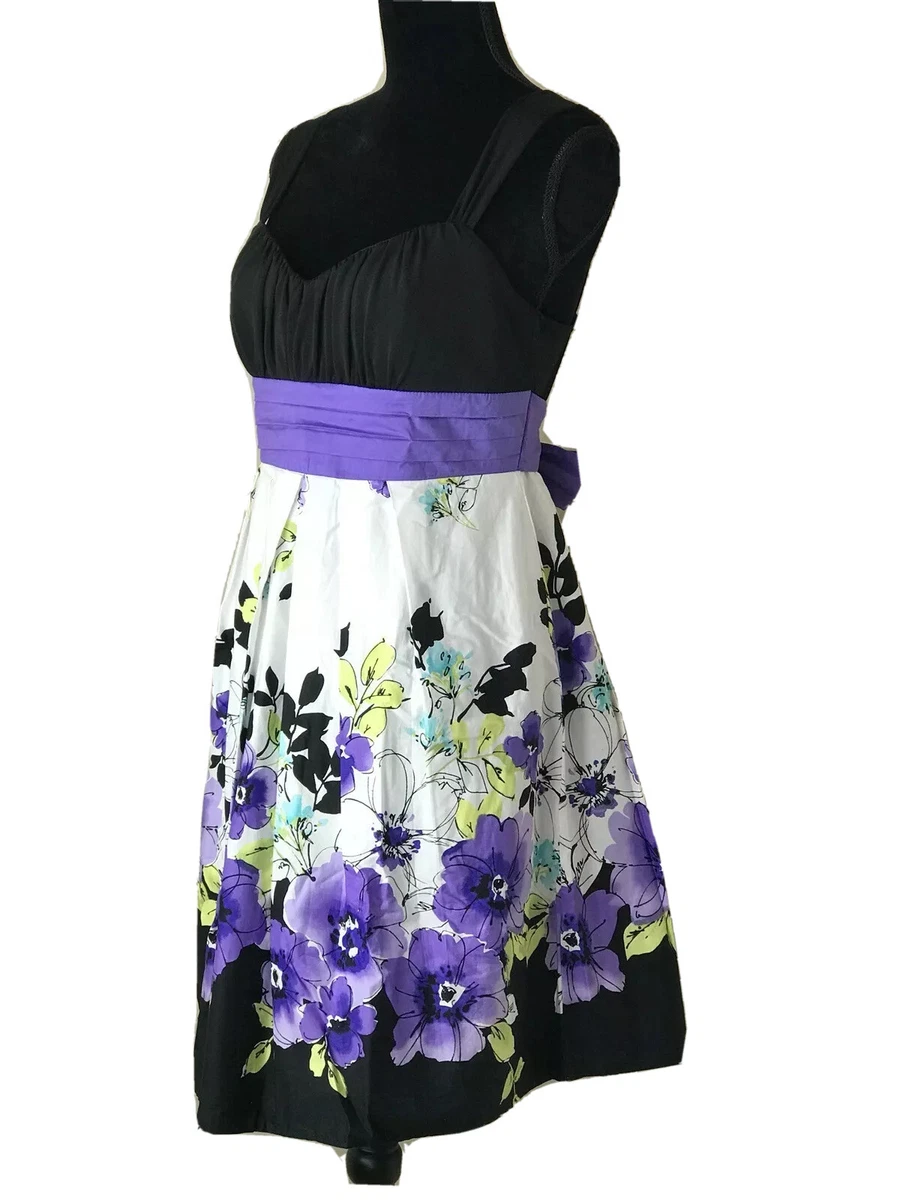 Women's Juniors NWT A. BYER Floral Purple Black Tie Back Dress Built In Bra  11