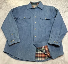 Scandia Woods Flannel Lined Shirt Men’s Large Jean Denim Shirt Plaid Blue