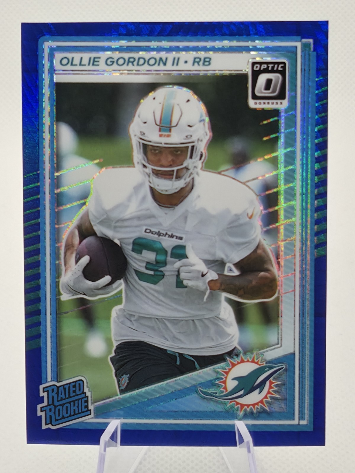 2025 Donruss Optic #218 Ollie Gordon II Blue Hyper Rated Rookie