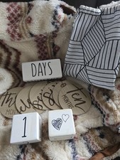Handmade Wooden Baby Milestone Blocks Set, White Beige, Unisex
