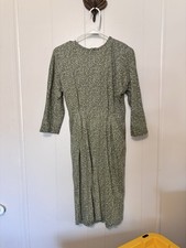 Taurus II Vintage Women's Dress Olive Green 3/4 Sleeve Knee Length Made In USA
