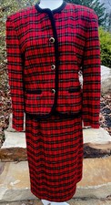Vintage Pendleton Wool Red And Black Plaid Suit Pencil Skirt Jacket Sz 10
