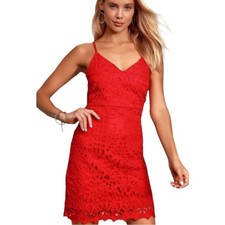 Lulus Mini Dress Lace Crochet Bodycon Spaghetti Strap Coral Women’s Size Small