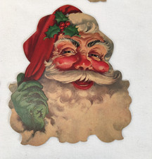Vintage 1930s Dennison USA Santa Claus Face Die Cut Wall Hanging