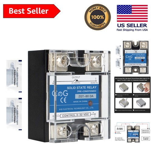 High-Performance 80A Solid State Relay SSR-80DA with Thermal Grease Package