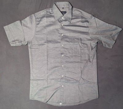 Lorenzo Calvino Milano Hemd Kurzarm Grau M 39/40 100% Baumwolle Vintage Top