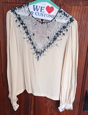 Vintage Cream Silk, Bead, Sequin Shirt by Argenti, M