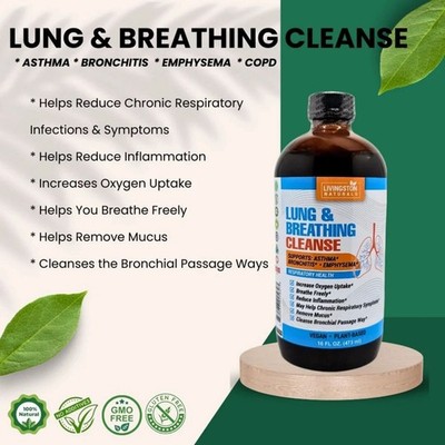 Lung & Breathing Cleanse, By Livingston Natural Herbal Labs, Plant-Based. 16 oz.