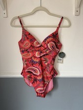 Boden Swimsuit 32C Coral Paisley One Piece Underwired Tummy Control NWT