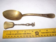Lot Of 2 Old Brass Beautiful Spoons Collectible Square Sugar?