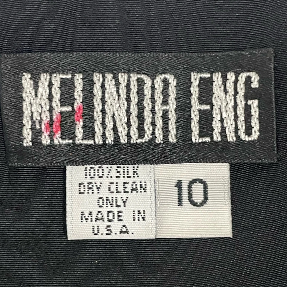 Vestido Melinda Eng Negro Seda Vaina Cuentas Acento Forrado con Cremallera Hecho en EE. UU. Talla 10 Foto 3 de 4