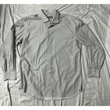 Canali 1934 Mens Dress Shirt Grey Blue Check Spread Collar Made in Italy Size 46