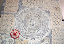 Vintage Hand Crocheted Doilies Lot of 12 Pieces Beige Various Sizes