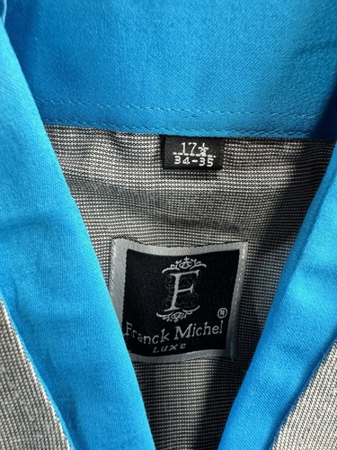 Camicia uomo Franck Michel Luxe con bottoni taglia 17,5 34-35 grigio blu Parigi NUOVA - Foto 9 di 9