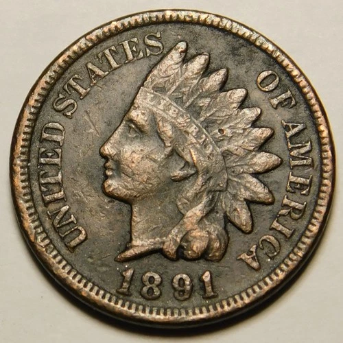 1891 Indian Head Cent Penny vF-Details  "Not Cleaned - Actual Coin Pictured"