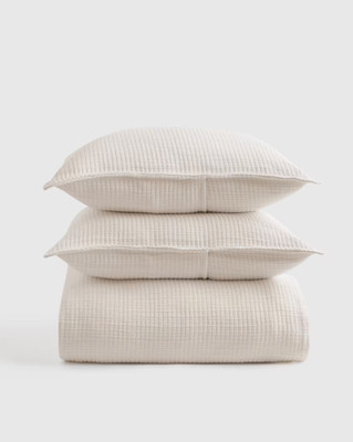 NWOT Quince Full Queen Organic Ribbed Cotton Coverlet Set 2 Shams Ivory