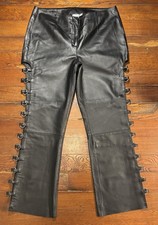 Wilsons Maxima Black Leather Pants Women  s 12 Silver Rings Moto Biker Halloween