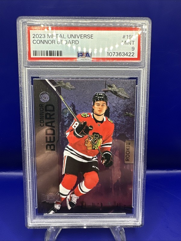 2023-24 SKYBOX METAL UNIVERSE#198 CONNOR BEDARD PSA 9 Rookie BLACKHAWKS