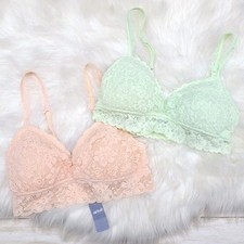 Aerie Softest Lace Push Up Bralette Pastel Light Pink Mint Green Women's Small