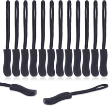 12-Pack Universal Zipper Pulls for Bags, Jackets, and Luggage - Black