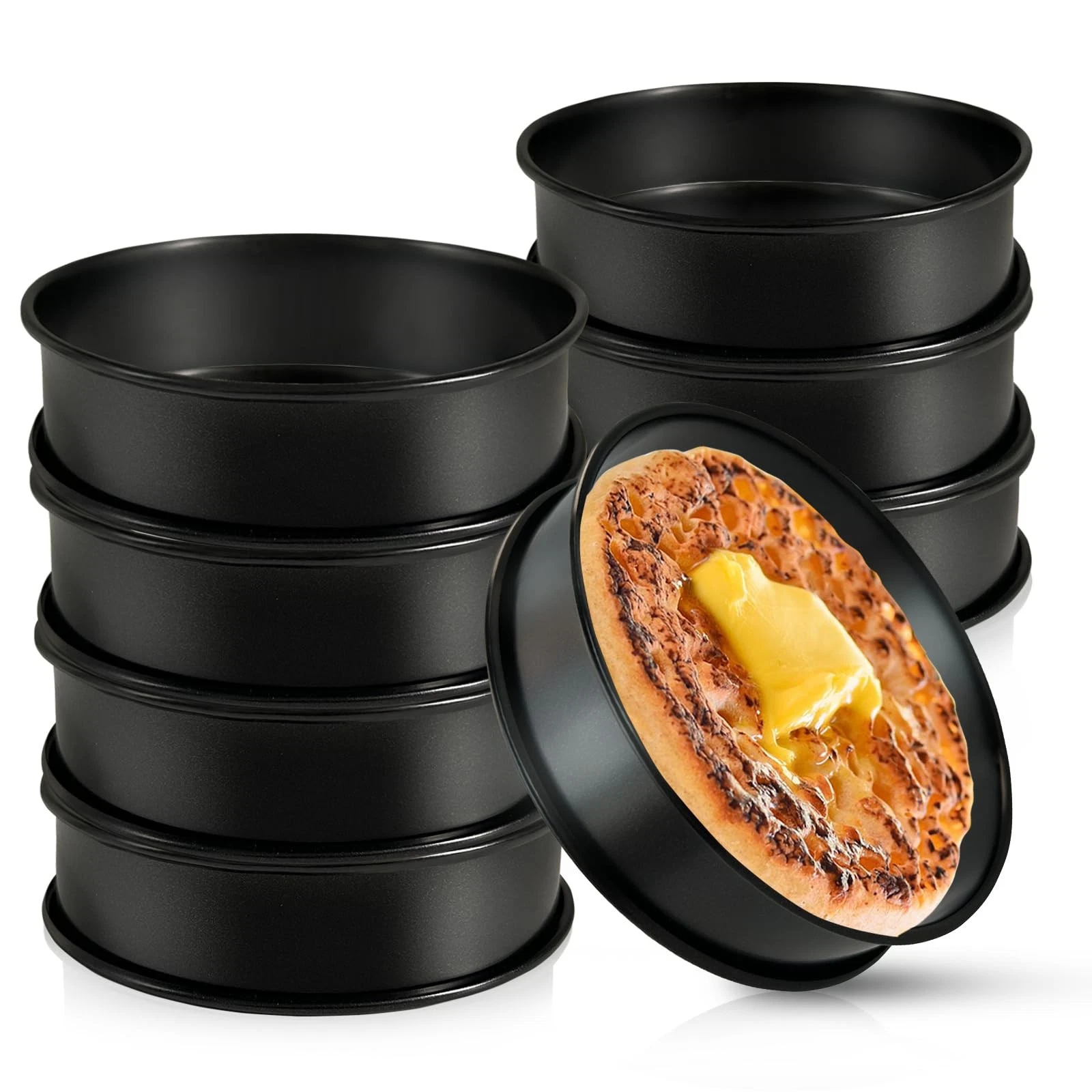 8PCS Crumpet Ring 4-Inch English Muffin Rings, Nonstick Pastry Ring, Stainles...