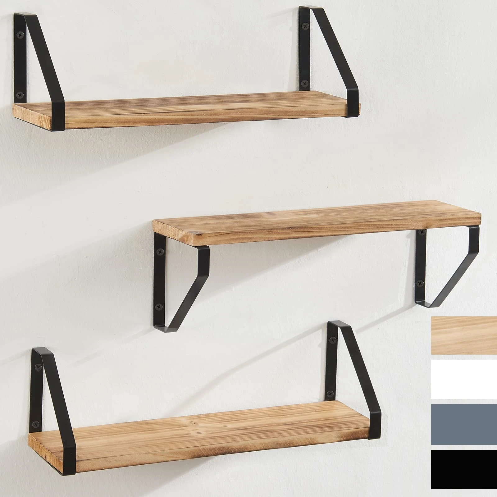 TFER FLOATING WALL SHELVES FOR BEDROOM/BATHROOM, SET OF 3 - NATURAL WOOD COLOR