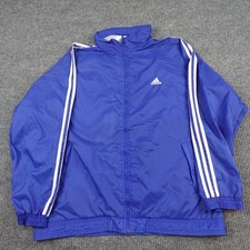 Adidas Vintage Track Jacket Mens Large Blue Full Zip 3 Stripe Windbreaker L