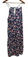 GAP Dress Large Blue Floral Keyhole Sleeveless Long