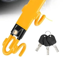Tevlaphee Steering Wheel Lock - Anti Theft Device With Key Adjustable Yellow 