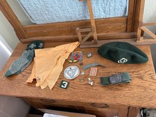 Vintage Girl Scout 1930's Lot Beret Pins, Ring Belt Neckerchief Socks, Patches