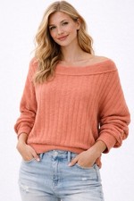 Free People Cabin Fever Women's Sweater Pullover Ribbed Sherpa S Pink Boat Neck