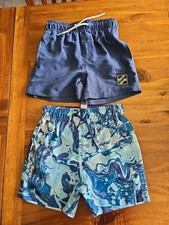 x2 Boys Swim Shorts Bundle 5-6 Years – Blue Plain & Marble Print Summer Holiday