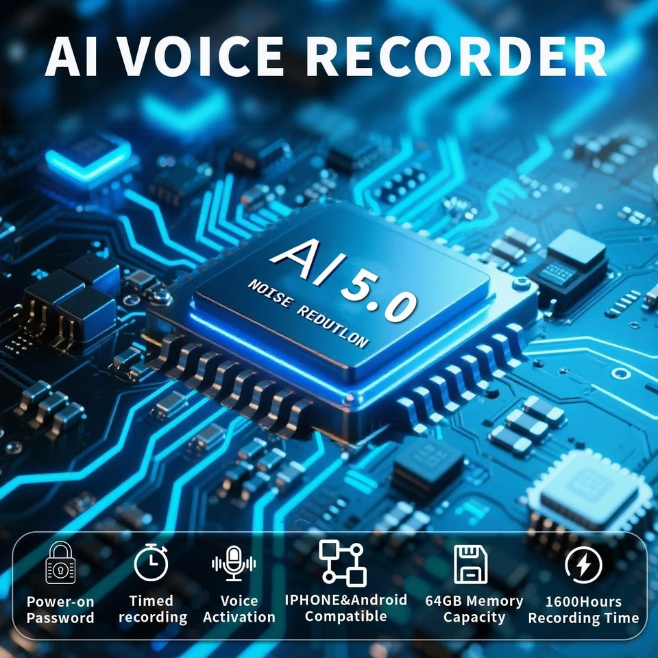 Lightweight 64GB Voice Activated Recorder with Password Protection: Safe & Smart - Image 4 of 4