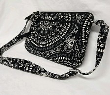 Vera Bradley Purse Shoulder Bag Black & White Floral Fractal Design Hippe Style