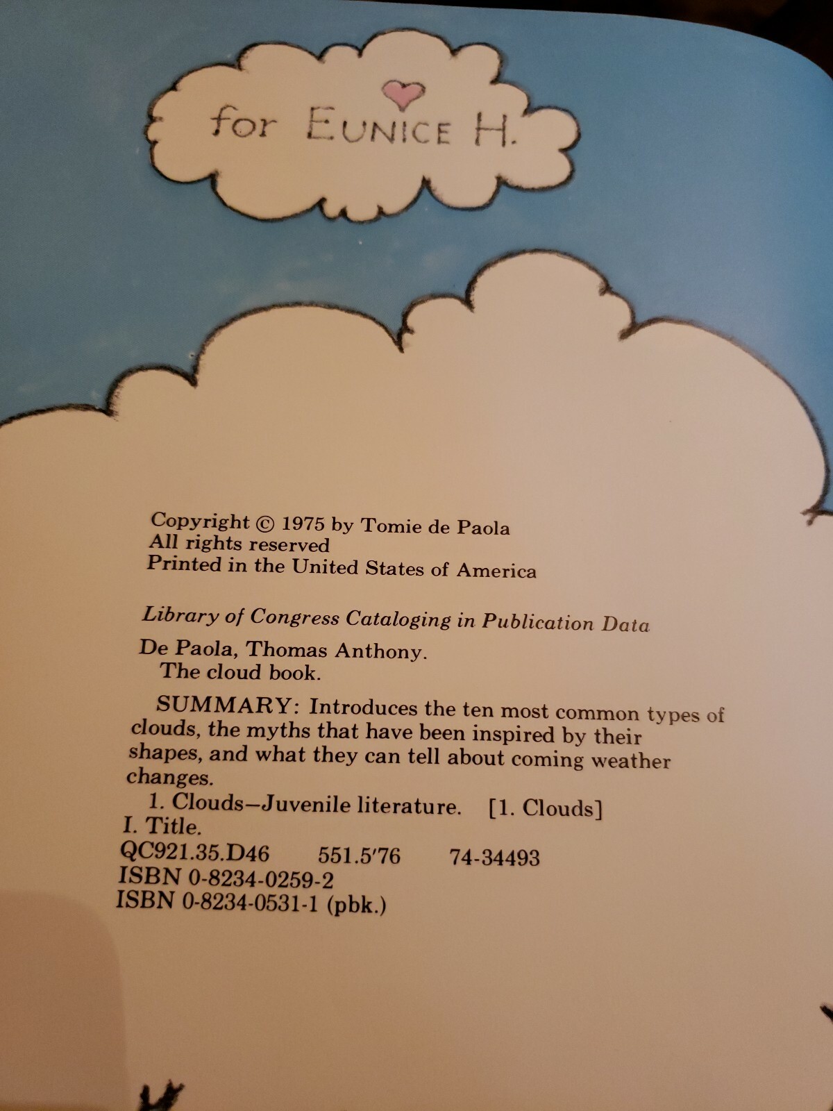 The Cloud Book Tomie dePaola HBDJ Reading Rainbow eBay