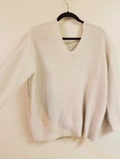 Earthbound Sweater Tan Knitted Knit Pull Over Cardigan Cable Sweater L Large