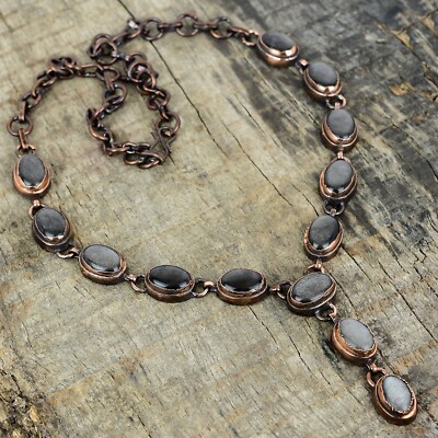 Mothers day Sale Silver Sheen Obsidian Stone Copper Chain Electroformed Necklace
